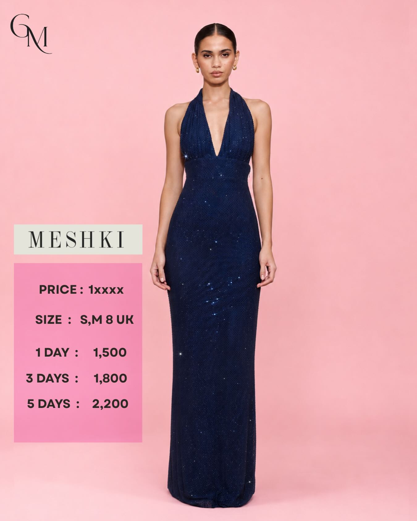 เดรสยาวสีน้ำเงินกรมท่ากลิตเตอร์คอฮอลเตอร์ MESHKI