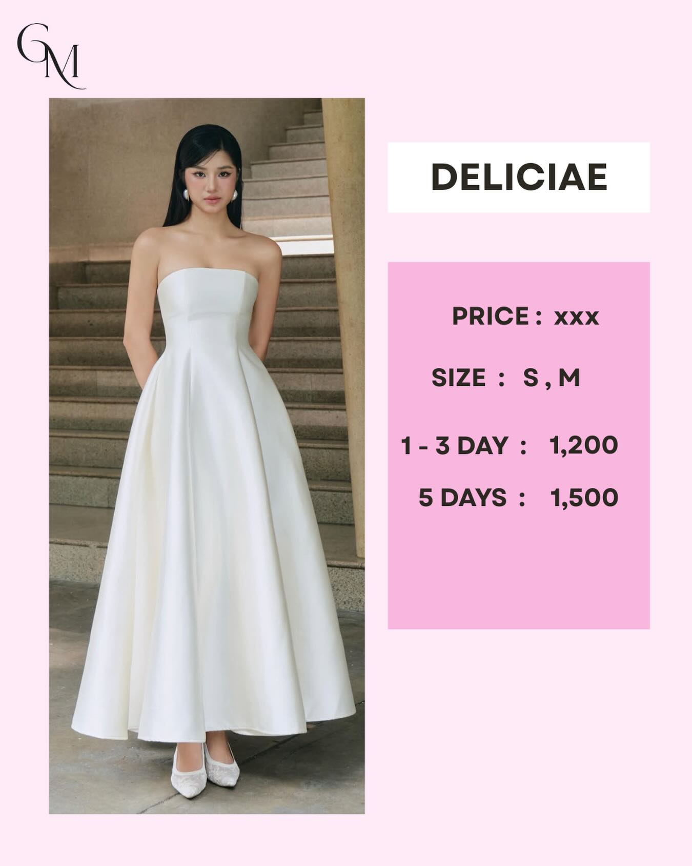 เดรสยาวเกาะอกกระโปรงบานสีขาว DELICIAE