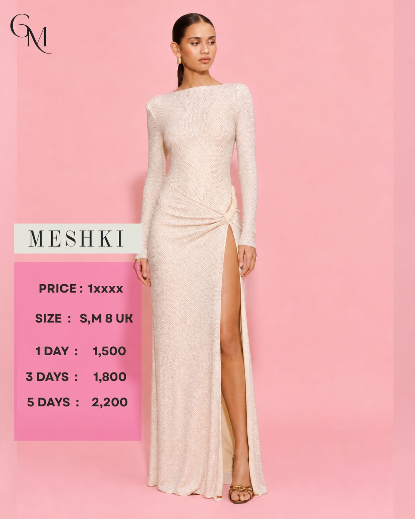 เดรสยาวสีงาช้างคอเรือแขนยาวจับเดรปผ่าข้าง MESHKI