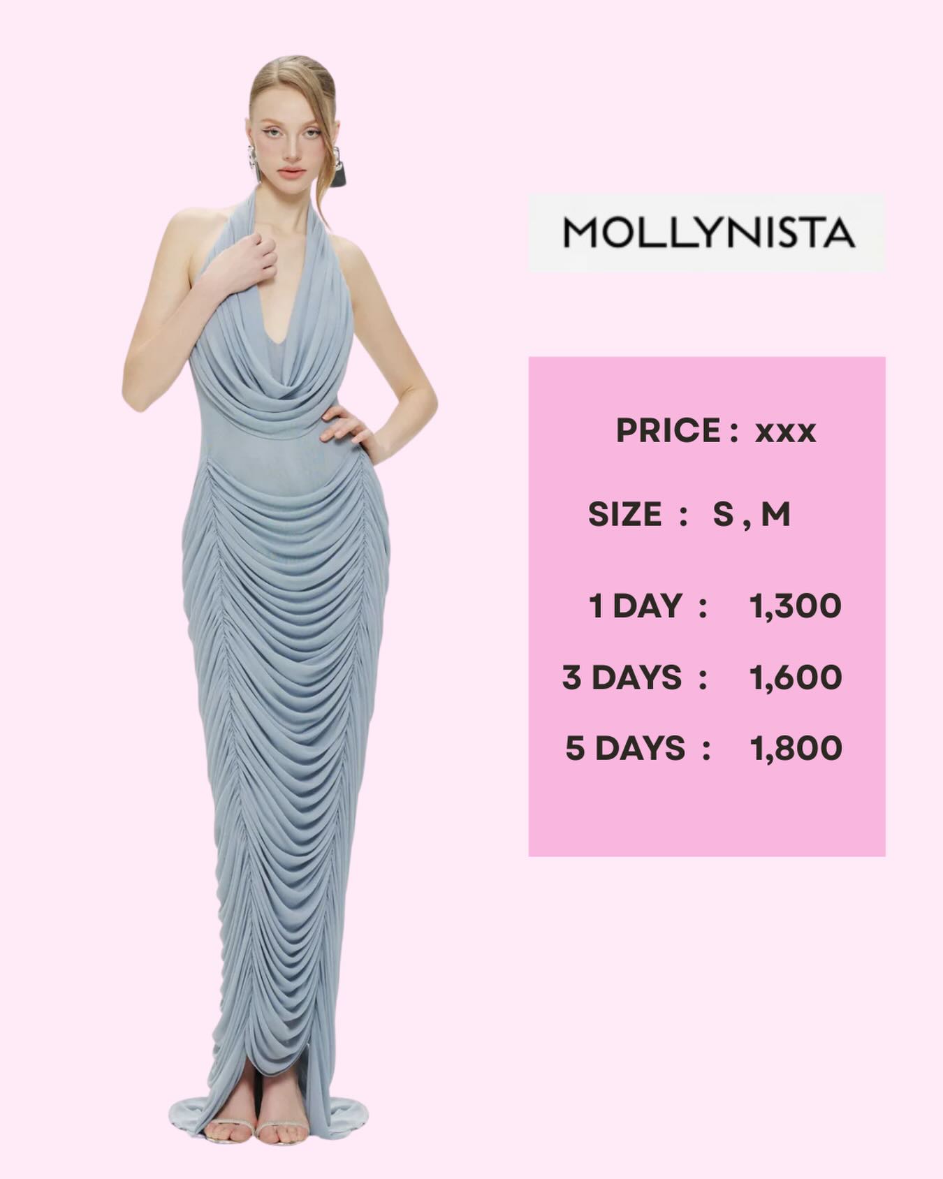 เดรสยาวคอคล้องคอจับรูดสีฟ้าเทา MOLLYNISTA